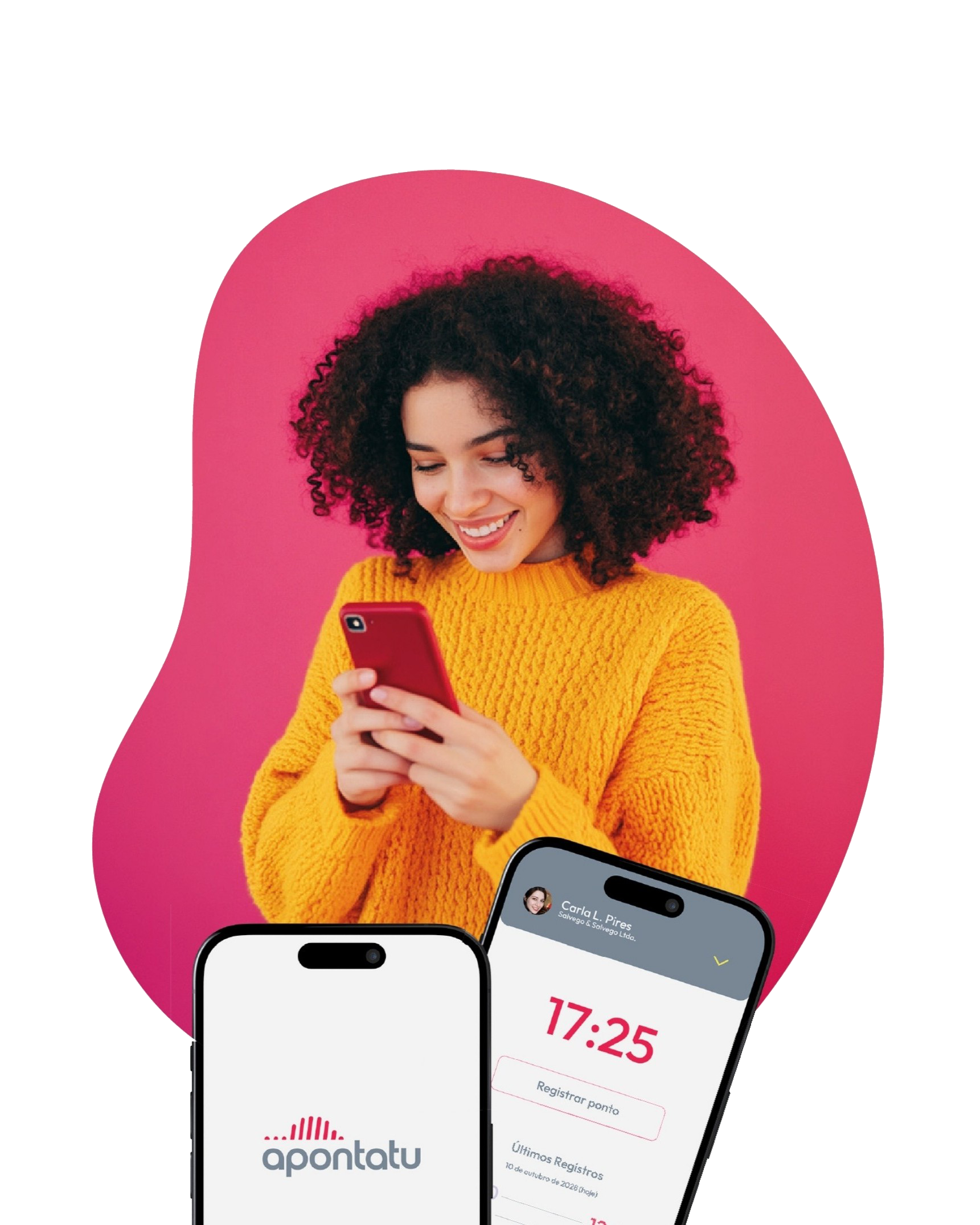 Colaboradora registrando ponto pelo aplicativo Apontatu